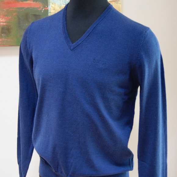 Armani Collezioni Blue Wool V Neck Sweater